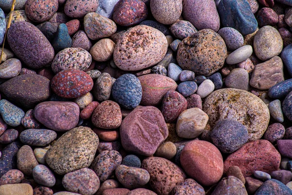 Tekstura Małych Okrągłych Kamieni Wielobarwnych Plaży Morze Bałtyckie — Zdjęcie stockowe
