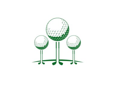Sopalı 3 yeşil golf topu sıraya dizilmiş ağaçlar