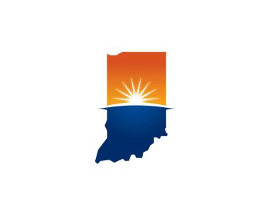 Ufuk çizgisinde gün doğumuyla birlikte Indiana haritası silueti