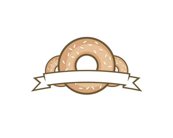 Pan Tres Rosquillas Con Cinta Blanca Como Logotipo Emblema Retro — Archivo Imágenes Vectoriales