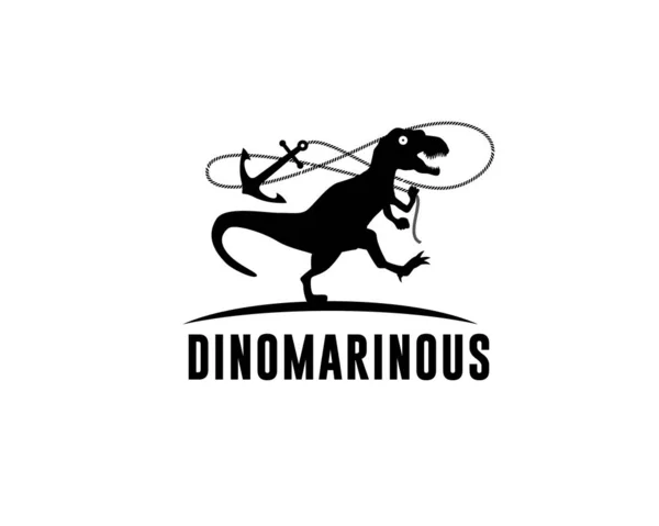 Dinozor trex 'i elinde ip ve çapa ile kavisli zeminde yürüyor.