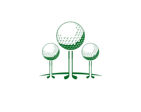 Sopalı 3 yeşil golf topu sıraya dizilmiş ağaçlar