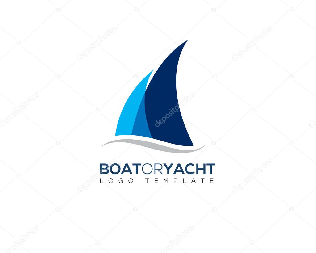 Simple modern boat yacht mainsail intersect with ocean water wave bellow