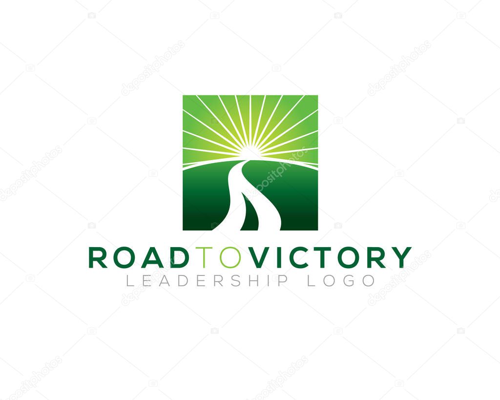 Road to victory square logo with sunrise and two split road