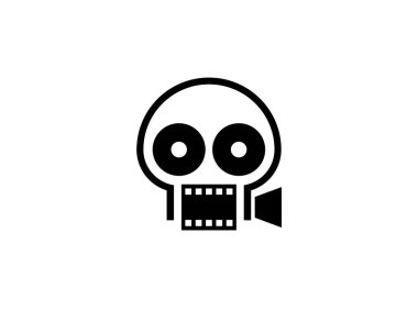 Korku filmi logosunu gösteren büyük gözlü bir kamera kaydedicisi.