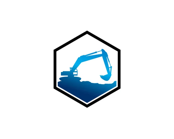 Plantilla Logotipo Excavadora Hexágono Emblema Retroexcavadora — Vector de stock
