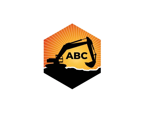 Alfabetik logoyla birlikte altıgen kazıcı ve kepçe amblem logo şablonu