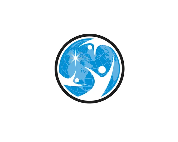 Logotipo Del Trabajo Equipo Todo Mundo Plantilla Logotipo Redondeada Globe — Vector de stock