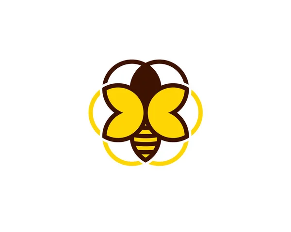 六角形の花を形成する丸いガイドラインからの蜂のロゴ — ストックベクタ
