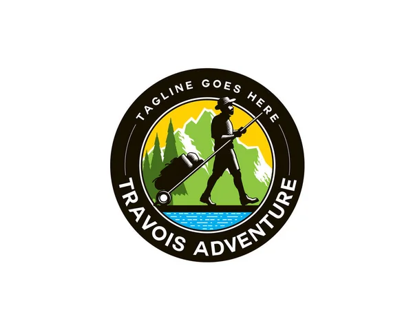 Έμβλημα Λογότυπο Του Sherpa Trekker Τραβώντας Travois Περπάτημα Στο Έδαφος — Διανυσματικό Αρχείο