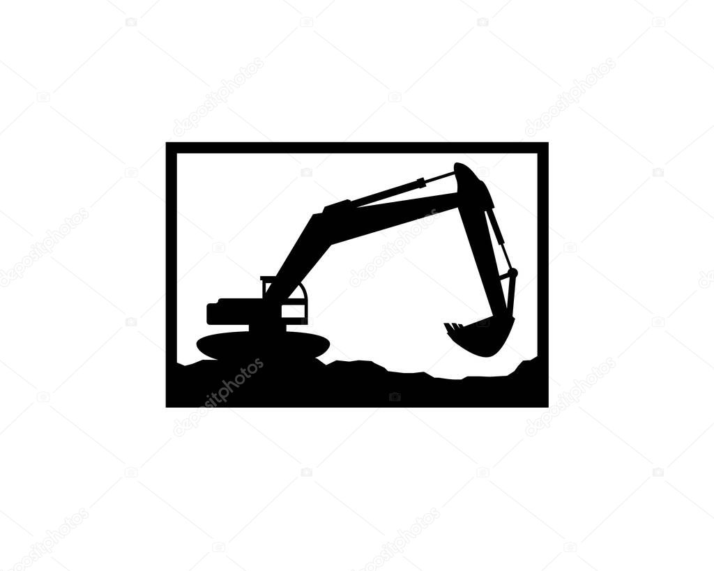 Square framed excavator and backhoe emblem logo template