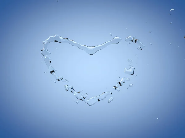 蓝色背景的水的心脏 — 图库照片