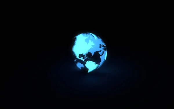 Abstraktní modrá zářivá země koule na černém pozadí — Stock fotografie