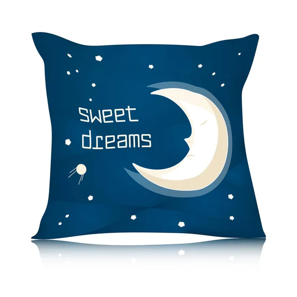 Square Pillow Design with Cartoon Sleeping Moon - Stok Vektor