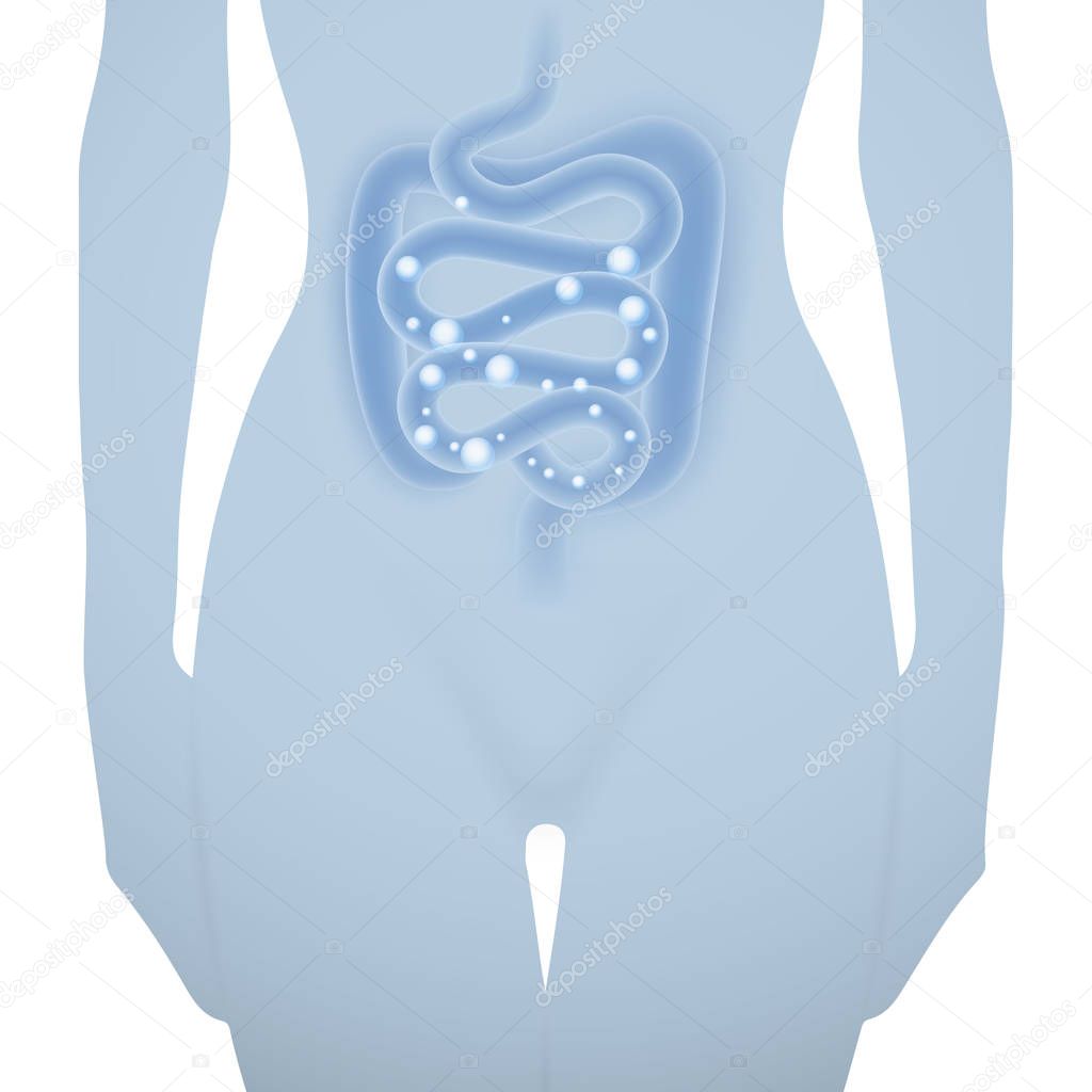 Woman silhouette with healthy intestine