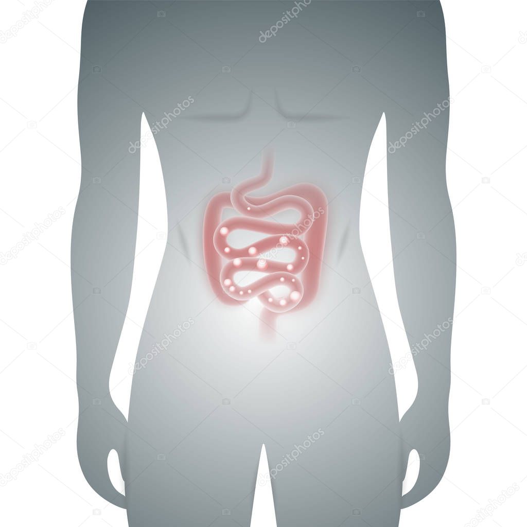 Male silhouette with sick intestine medical vector illustration