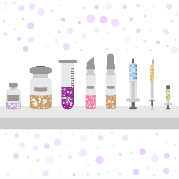 Verschiedene Arten von Impfstoffen, Schutz vor verschiedenen Krankheiten, Spritzen, Fläschchen — Stockvektor