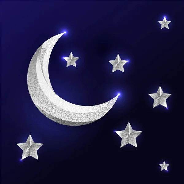 Silver Moon Stars Dark Blue Night Sky Background — Stock Photo, Image