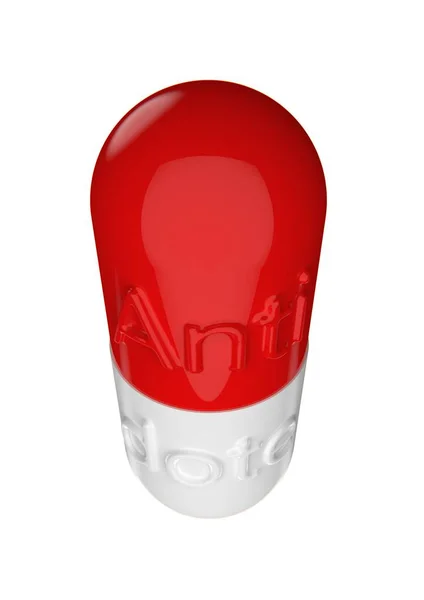 Capsula Rossa Bianca Con Iscrizione Antidoto Isolato Sfondo Bianco Rendering — Foto Stock