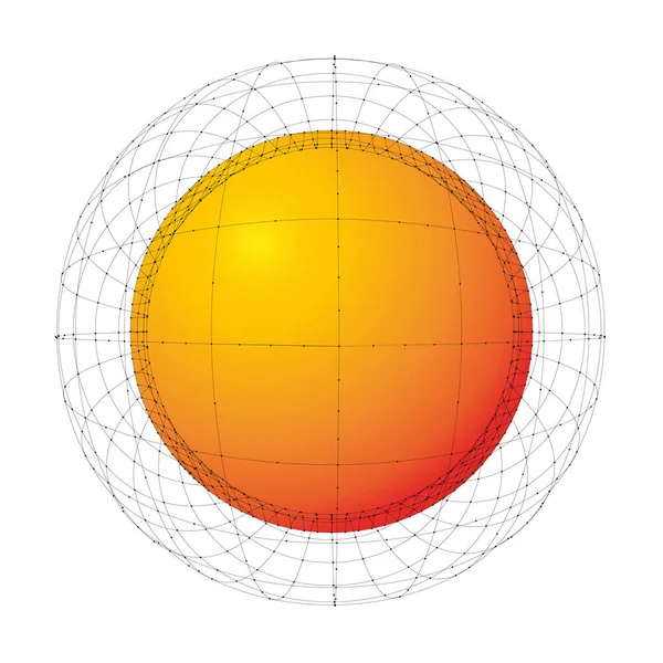 Абстрактная Оранжевая Футуристическая Сфера Сеткой Точек Связанных Линиями Векторная Иллюстрация — стоковый вектор