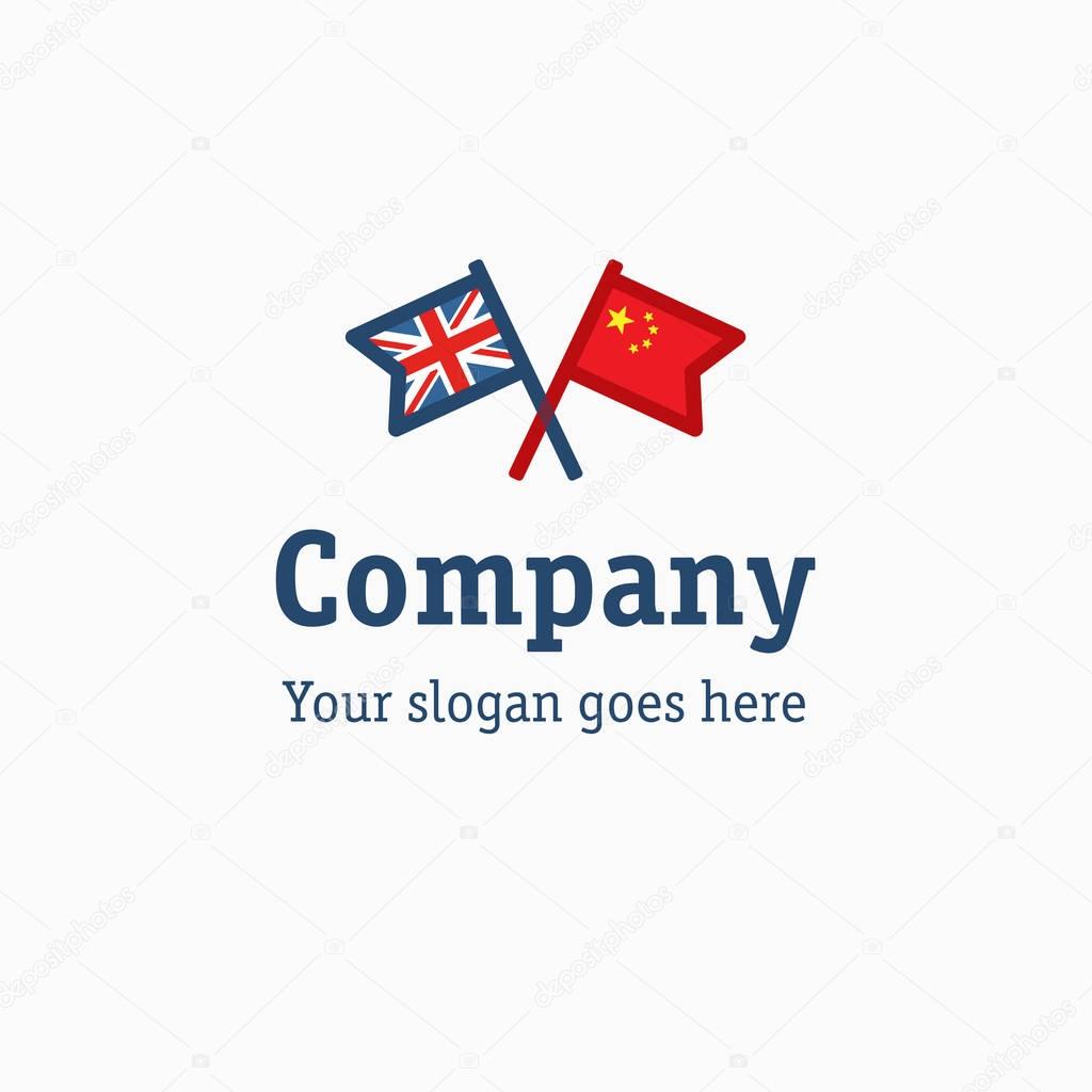 Image with two flags. Flag of China and the UK flag. Logo for the schools of Chinese and English