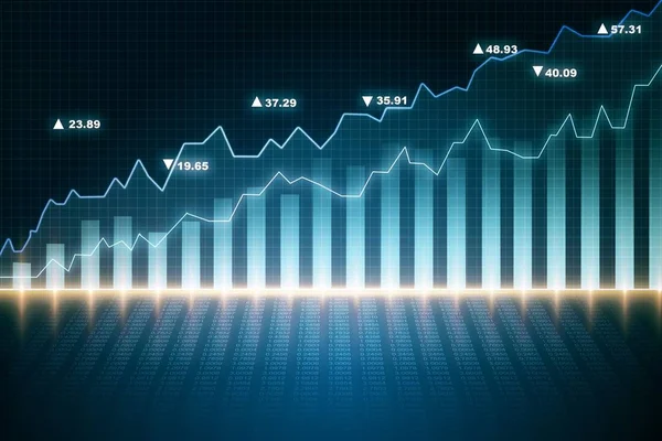 Financial chart on dark background with reflections, trading concept. 3D Rendering — Stock Photo, Image
