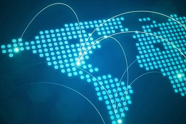 Illustrazione creativa punteggiata della mappa del Nord America con connessioni a livello mondiale. Comunicazione e concetto di trading globale. Rendering 3D — Foto Stock