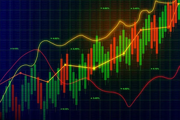 Abstract glowing orange forex chart background. Currency exchange and stats concept. 3D Rendering — Stock Photo, Image
