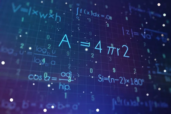 Fórmulas matemáticas abstractas sobre un fondo azul. Concepto educativo. Renderizado 3D — Foto de Stock