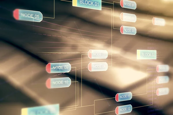 Programming and coding concept with nodes. Double exposure — Stock Photo, Image