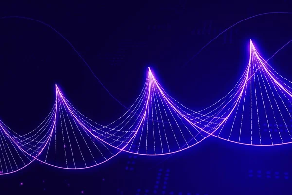 Glowing DNA symbol on blue background, closeup. 3D Rendering