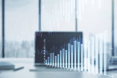 Bilgisayar arkaplanı, bankacılık ve muhasebe kavramında soyut finansal diyagrama çoklu maruz kalma