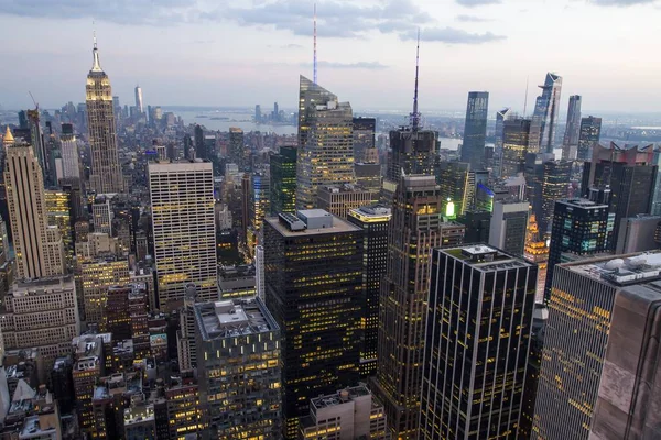 Prachtig Uitzicht Vanuit Lucht Skyline Van New York Avonds Usa — Stockfoto