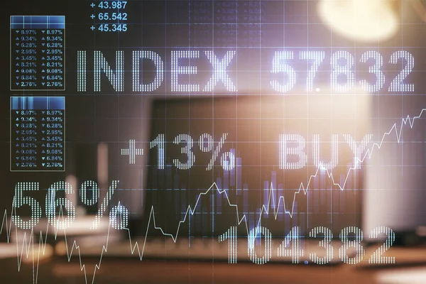 Multiexponering av abstrakt finansiellt diagram på datorbakgrund, bank- och redovisningskoncept — Stockfoto