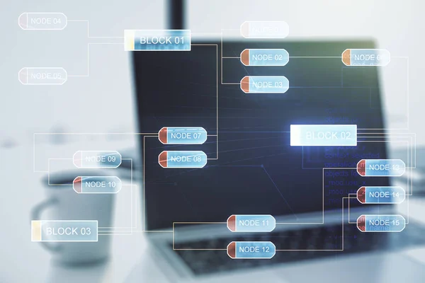 Ilustración de codificación creativa abstracta en el fondo de la computadora moderna, concepto de desarrollo de software. Multiexposición —  Fotos de Stock