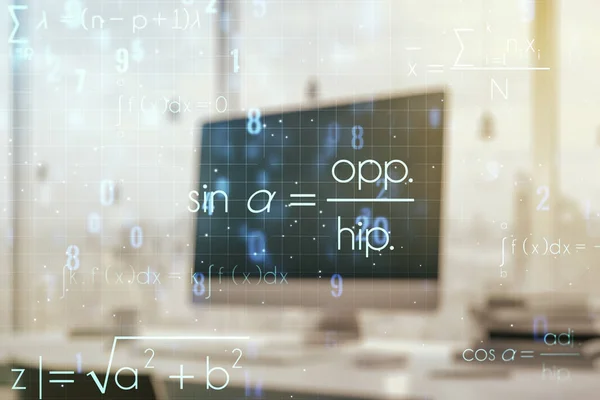 Ilustración de fórmulas científicas creativas sobre la informática moderna, la ciencia y el concepto de investigación. Multiexposición — Foto de Stock