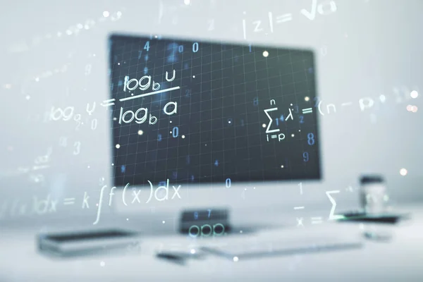 Ilustración de fórmulas científicas creativas sobre la informática moderna, la ciencia y el concepto de investigación. Multiexposición — Foto de Stock