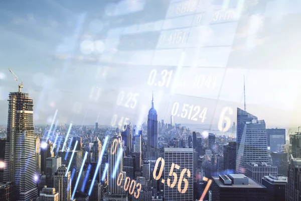 Multi exposure of virtual abstract financial graph interface on Manhattan cityscape background, financial and trading concept — Stock Photo, Image