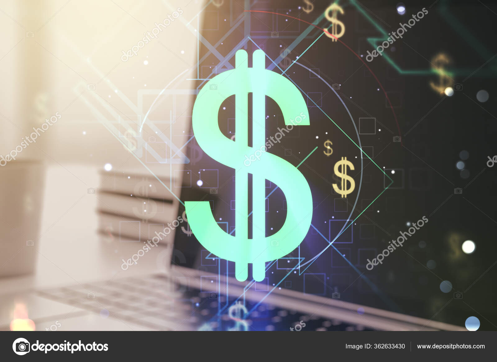 Creative concept of EURO USD symbols illustration on modern laptop ...