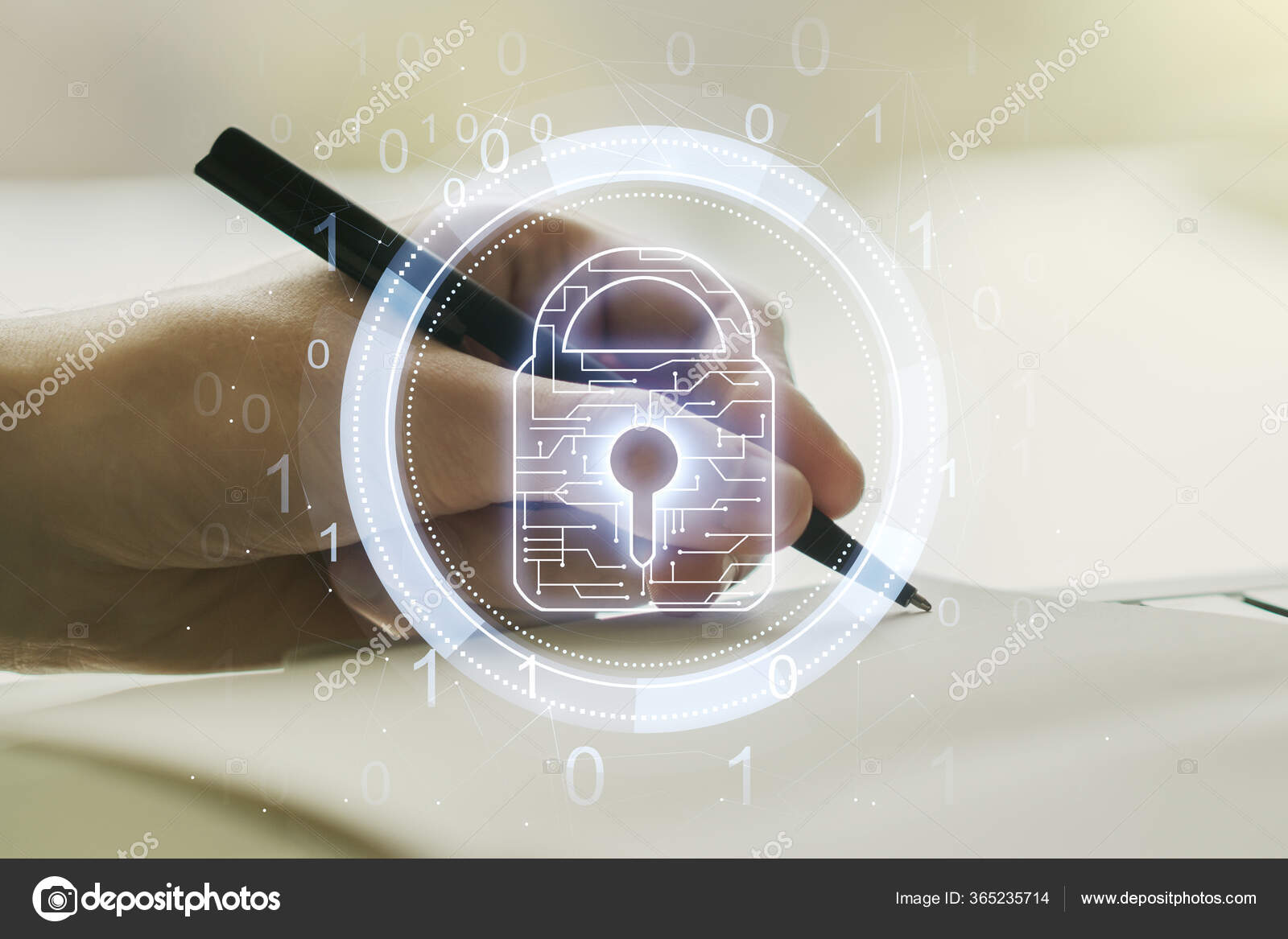Creative idea concept with lock symbol and microcircuit illustration ...