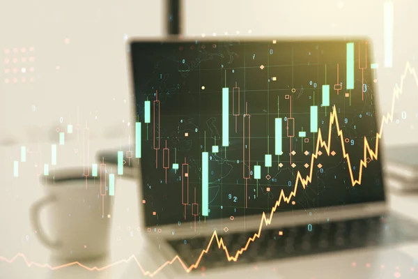 Exposición múltiple del gráfico financiero creativo abstracto en el fondo moderno de la computadora, la divisa y el concepto de inversión —  Fotos de Stock