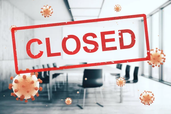 Konsep kantor perusahaan kosong ditutup untuk karantina karena coronavirus, COVID-19 — Stok Foto