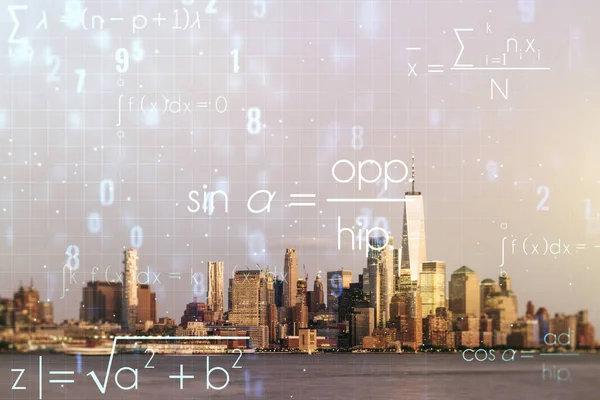 Ілюстрація про наукову формулу на Нью-Йоркському тлі, науковому та дослідницькому понятті. Мультидія — стокове фото