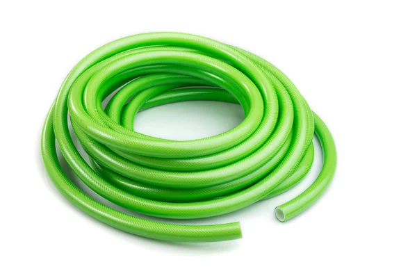 Green garden water hose isolated on white background — Stock Photo, Image