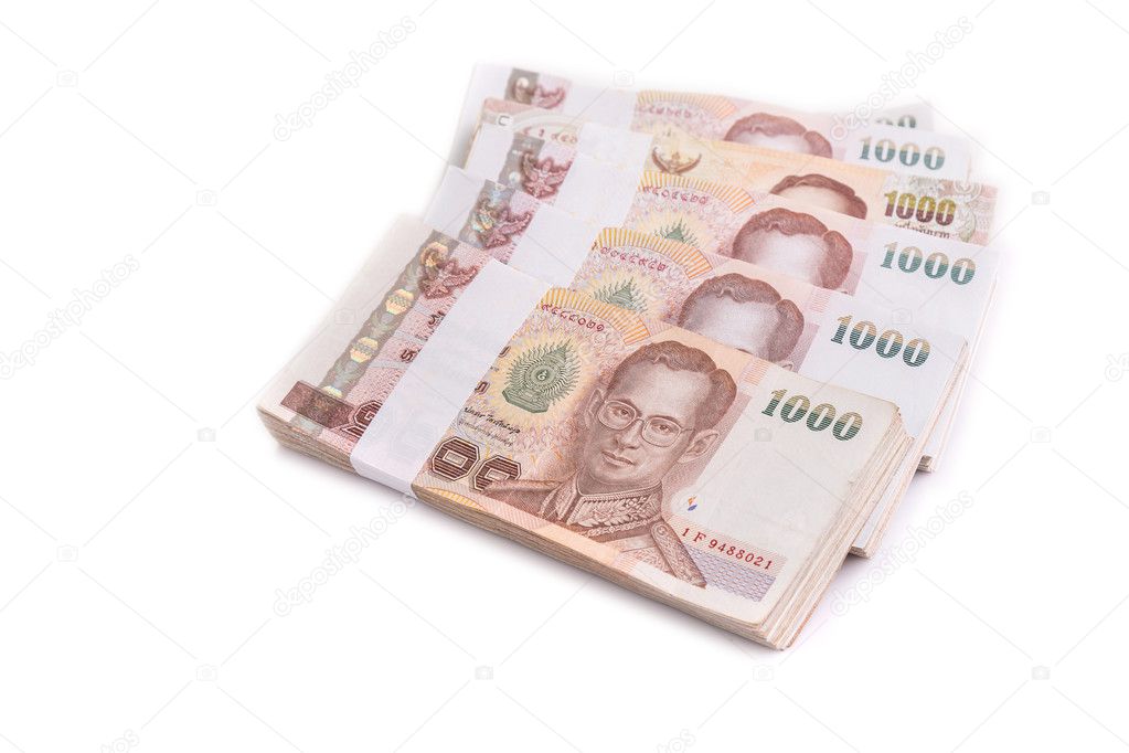 Stack of Thai money isolated on white background