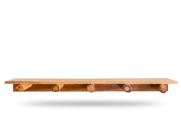 Leere Oberseite des Holzregals oder der Theke isoliert auf weißem Hintergrund — Stockfoto