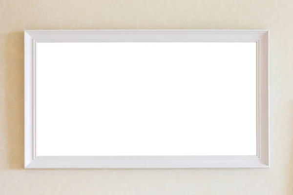 Άδειο λευκό ξύλινα photo frame στον τοίχο. Εσωτερικό δωμάτιο διακοσμητικούς — Φωτογραφία Αρχείου