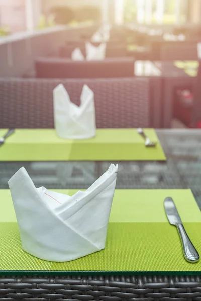 Set of fork and knife on table in the restaurant — Stock Photo, Image