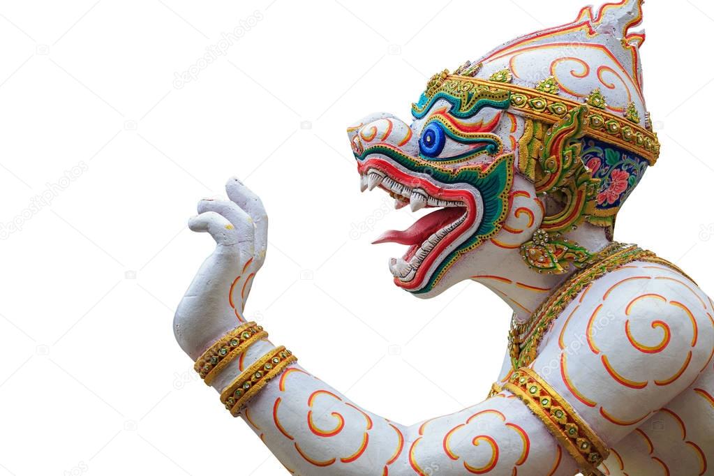 Traditional Thai style Hanuman or monkey statue in public temple