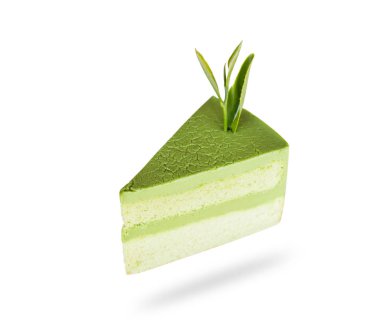 Matcha yeşil çay beyaz arka plan üzerinde izole kek. Kaydedilen